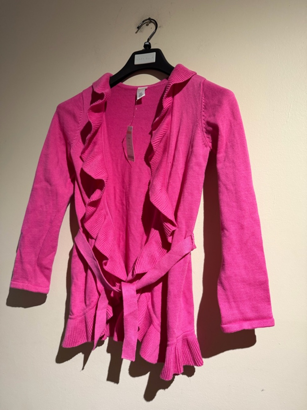 Gymboree Girls Size 10-12 Hot Pink Ruffle-Front Knit Cardigan